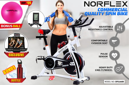 Norflex Spin Bike Exercise Ball Flywheel Fitness Commercial Home Workout Gym White