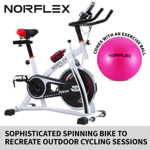 Norflex Spin Bike Exercise Ball Flywheel Fitness Commercial Home Workout Gym White