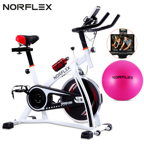 Image of Norflex Spin Bike Exercise Ball Flywheel Fitness Commercial Home Workout Gym White