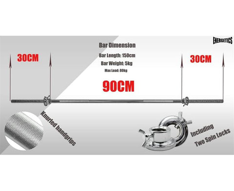 Image of 150cm Barbell Bar Weight Bar With 2 Collars - Standard 25mm Diameter Home Gym