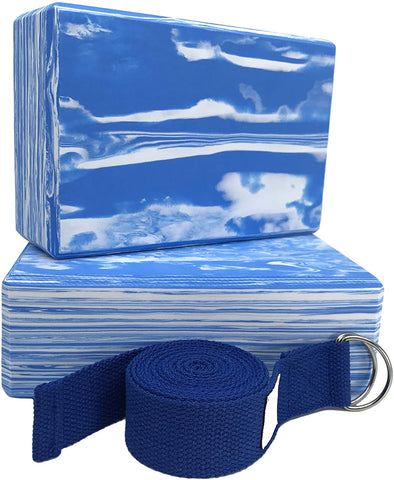 Image of yoga block and strap camo blue