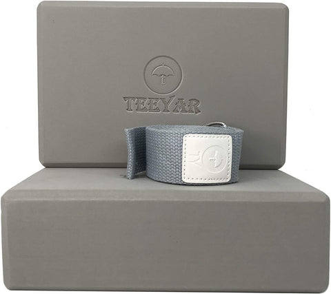 Image of yoga block and strap grey