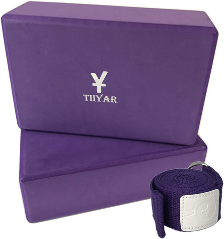 Image of yoga block and strap purple